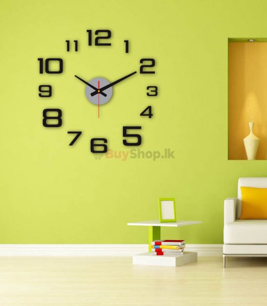 Wall Clock Modern 3D Wall Clock with Numbers for Home Office Decorations Gift (Black)