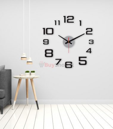 Wall Clock Modern 3D Wall Clock with Numbers for Home Office Decorations Gift (Black)