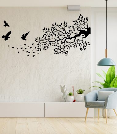 Wall Stickers Tree Branches and Birds Silhouette Wall Decor Sticker Living Room Bedroom Decal